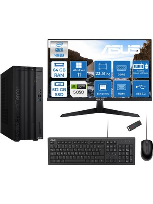 Asus Expertcenter D501MER  Intel® Core™ İ7-14700 64GB Ddr5 512GB SSD 8GB/RTX5050 WIN11PRO +23.8" 120Hz Monitör Mini Tower Masaüstü Bilgisayar 238WD501MER27P22+ZETTAUSBBELLEK