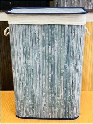 Gri Dikdörtgen Hasır Katlanabilir Bambu Çamaşır Sepeti