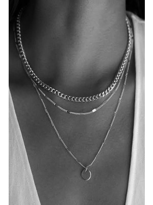 X-lady Accessories Kadın Katlı Zincir Kolye Gümüş Renk Doğal Taşlı Özel Tasarım