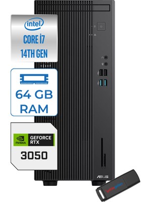 Asus Expertcenter D501MER  Intel® Core™ İ7-14700 64GB Ddr5 256GB SSD 6GB/RTX3050 Freedos Mini Tower Masaüstü Bilgisayar WD501MER23F21+ZETTAUSBBELLEK