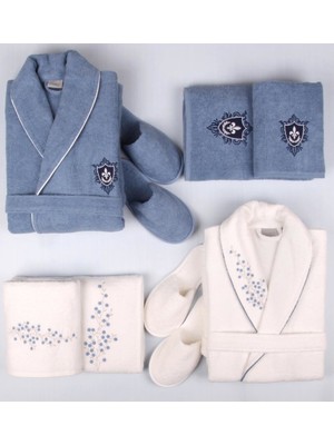 Baveno %100 Pamuk Bornoz Seti Aile Çeyiz Seti Renkli 8 Parça Bayan Ve Erkek Bornozlar