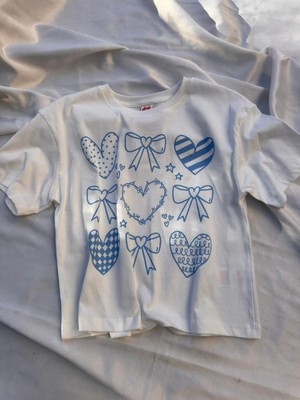 bebexy Kalp Desenli Mavi Beyaz Tişört