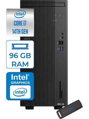 Asus Expertcenter D501MER  Intel® Core™ İ7-14700 96GB Ddr5 2tb SSD Intel® UHD Graphics 770 WIN11PRO Mini Tower Masaüstü Bilgisayar WD501MERP34+ZETTAUSBBELLEK