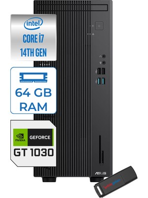 Asus Expertcenter D501MER  Intel® Core™ İ7-14700 64GB Ddr5 4tb SSD 4GB/GT1030  WIN11HOME Mini Tower Masaüstü Bilgisayar WD501MER21H25+ZETTAUSBBELLEK