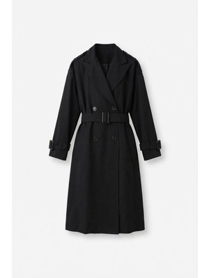 ALLDAY Siyah-Apoletli Uzun Trençkot