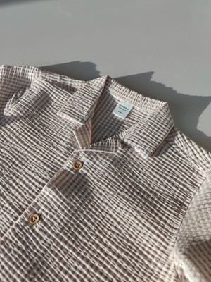 Bandiwa Gulian Erkek Bebek Kısa Kollu Pötikare Gömlek - Ekru Bej