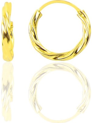 Söğütlü Silver Söğütlü Si̇lver 14 mm Burgu Modeli Halka Küpe 925 Ayar Gümüş Altın Rengi Şık Tasarım