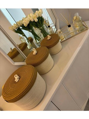 El Dokuma Jüt Hasır 3'lü Kapaklı Organizer Sepet Takımı