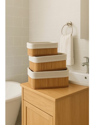 3'lü Bambu Sepet Seti, Çok Amaçlı Hasır Organizer, Şık ve Kullanışlı