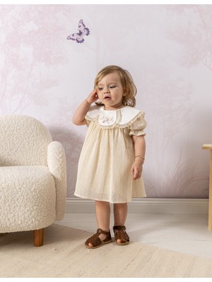 Noynoy Bebek Bebikim Vintage Dantelli Bebek Elbisesi ve Bandana Takımı - Krem 9 -36AY