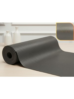 48 cm x 5 M Antrasit Çizgi Desenli Suni Deri ve Kaydırmaz Halı Seti