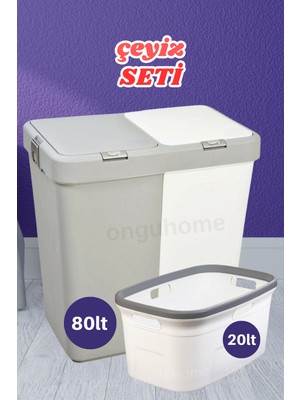 Ikili Beyaz-Gri Çeyiz ve Çamaşır Sepeti Seti