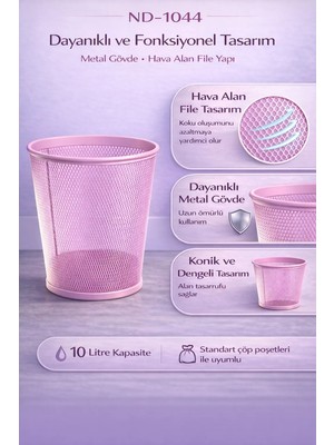 Need Tam Delikli Metal Fileli Toz Pembe Çöp Kovası - ND-1044