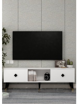 Cantek Dizayn TV1384-1384-TV150-1 Tv Sehpası Beyaz-Siyah Altın