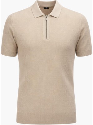 Plus Scorpion Erkek Polo Yaka Armürlü Fermuar Detaylı Slim Fit Triko Tişört