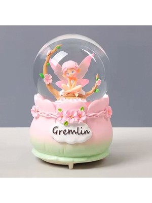 Hediyesahibi Dalda Oturan Melek Işıklı Müzikli Püskürtmeli Büyük Boy Kar Küresi