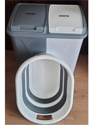 Iki Bölmeli Katlanabilir Çamaşır Sepeti Takımı, Pratik ve Şık Kullanım