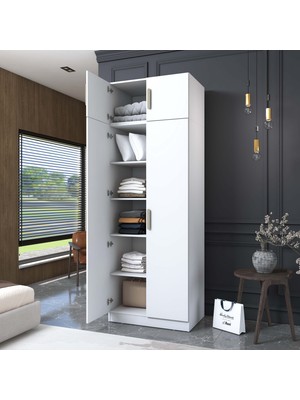 Rani BA210 Gardırop 4 Kapaklı 4 Raflı Elbise Dolabı Beyaz