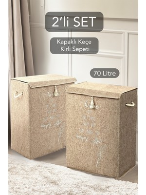 2'li Keçe Kapaklı Çok Amaçlı Kirli Çamaşır Sepeti Seti