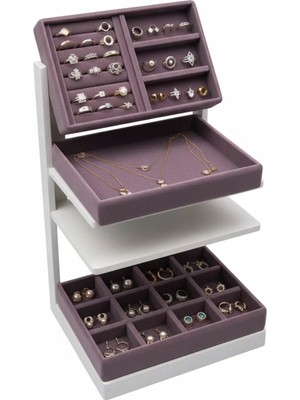 Lila Süet Kumaş 3'lü Takım Çekmece Içi Takı Düzenleyici Seti