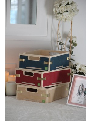 3'lü Ahşap Sepet Organizer Dikdörtgen Boy 27X19X8CM, Renkli Set