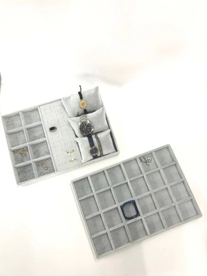 Yerli Üretim Süet Kumaş Gri Renk Ikili Takım, Çekmeceli Takı Standı