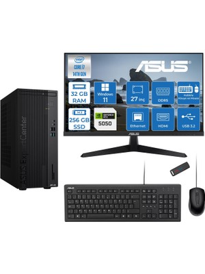 Asus Expertcenter D501MER  Intel® Core™ İ7-14700 32GB Ddr5 256GB SSD 8GB/RTX5050 WIN11PRO +27" 120Hz Monitör Mini Tower Masaüstü Bilgisayar 27WD501MER27P11+ZETTAUSBBELLEK