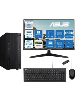 Asus Expertcenter D501MER  Intel® Core™ İ7-14700 96GB Ddr5 512GB SSD 6GB/RTX3050 WIN11PRO +27" 120Hz Monitör Mini Tower Masaüstü Bilgisayar 27WD501MER23P32+ZETTAUSBBELLEK