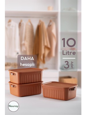 3’lü 10 Lt Çok Amaçlı Dekoratif Kapaklı Düzenleyici Kutu Seti