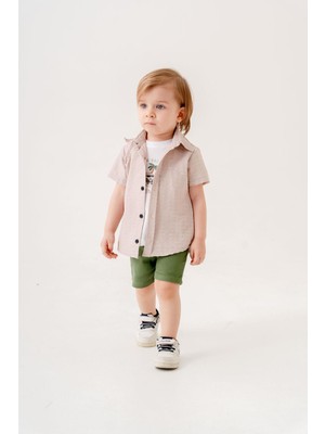 Chicsy Baby Tarz Gömlekli  Belden Ayarlanabilir Kısa Kollu Şortlu 3\'lü Takım Bayramlık Düğünlük
