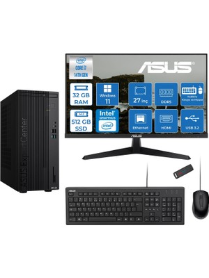 Asus Expertcenter D501MER  Intel® Core™ İ7-14700 32GB Ddr5 512GB SSD Intel® UHD Graphics 770 WIN11HOME +27" 120Hz Monitör Mini Tower Masaüstü Bilgisayar 27WD501MERH12+ZETTAUSBBELLEK