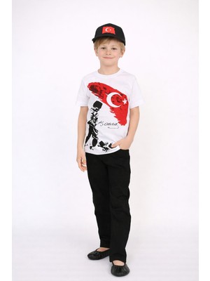 Dıgıl Kids Erkek Çocuk Türk Bayraklı Kocatepe Atatürk T-Shirt Keten Pantolon Şapka