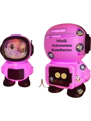 Hediye Fikri Kişiye Özel Işıklı Astronot Tasarımlı Kumbara 11 cm x 11 cm 17,6 cm Mor Renk