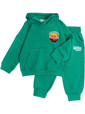 Chicsy Baby Tatlı Nakışlı Oversize  Alt Üst Bebek Çocuk Kapüşonlu Eşorfman Takımı