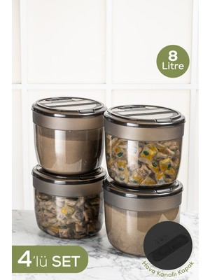 4'lü 8 Litre Plastik Deterjan Saklama Kutusu Antrasit Kapaklar