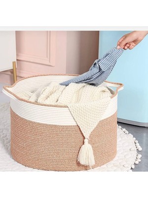 Doğal Jüt Hasır Sepet, Oyuncak ve Çamaşır Düzenleyici, Şık ve Dayanıklı