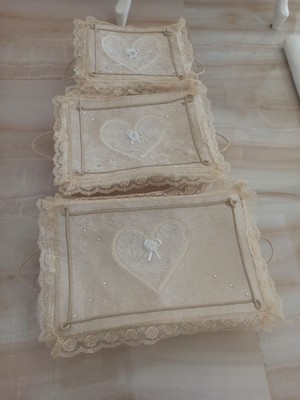 3’lü Kadife Dantelli Kalp Motifli Çeyiz ve Nişan Seti