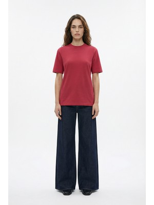 ALLDAY Bordo-Bisiklet Yaka Modal T-Shirt