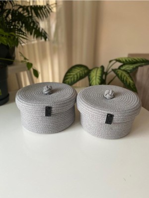 El Yapımı Hasır 2'li Kapaklı Sepet Seti, Çok Amaçlı Düzenleyici