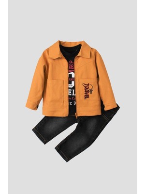 Kidex’s Baby Erkek Bebek Spor Ceket Kot Pantolon Sweatshirt 3\'lü Takım Pamuklu