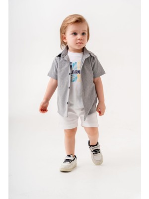 Chicsy Baby Tarz Gömlekli  Belden Ayarlanabilir Kısa Kollu Şortlu 3\'lü Takım Bayramlık Düğünlük