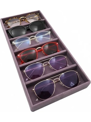 Lefkoşa Model Süet Kumaş Gözlük Sergileme Çekmecesi, Lila, 38X19 cm