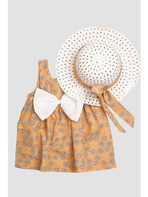 Chicsy Baby Şapkalı Kalpli ve  Çiçek Desenli  Kız Bebek Elbisesi