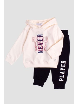 Chicsy Baby Kapüşonlu Oversize Yazı Baskılı Alt Üst Bebek Çocuk Eşorfman Takımı