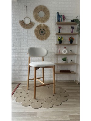 Silla Concept Polo Bar Sandalyesi Teddy Krem Kumaş Naturel Ahşap Ada Sandalye