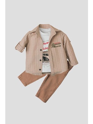 Kidex’s Baby Erkek Bebek Spor Gömlek Takım Pantolon Üst Sweatshirt Üçlü Takım Pamuklu Takım