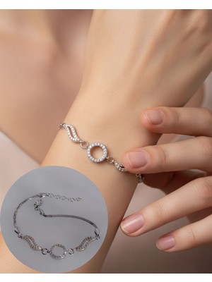 925 Ayar Gümüş Zirkon Taşlı Melek Kanadı Trend Kadın Bileklik Yılbaşı Yeni Yıl Hediye