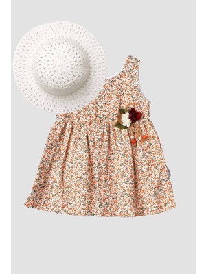Chicsy Baby Şapkalı Küçük  Çiçek Desenli Kalın Askılı Kız Bebek Elbisesi