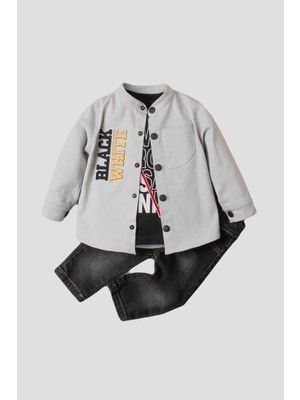 Kidex’s Baby Erkek Bebek Ceketli Takım Kot Pantolon Sweatshirt Spor Ceket Üçlü Takım Pamuklu