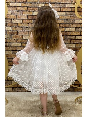 Abiye Kids Beyaz Prenses Model Çocuk Abiye Özel Olaylar İçin Şık Dantel Detaylı Tasarım